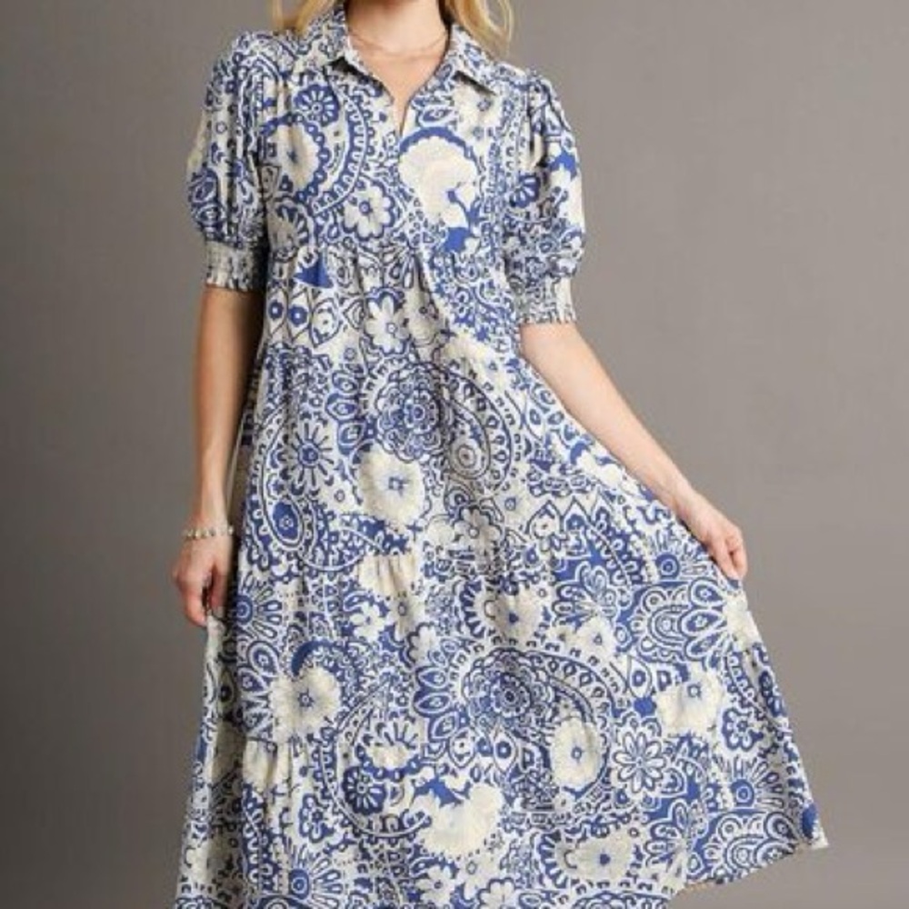 Umgee - Blue and White Floral Dress